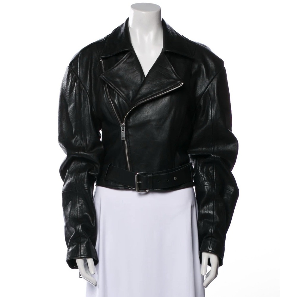 Musier Paris Cropped Lamb Leather Moto Jacket — FR 34 / US XS Womens